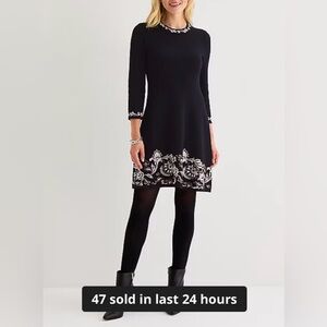 ✨ Elegant Embroidered Knit Dress – Classic Black Beauty ✨